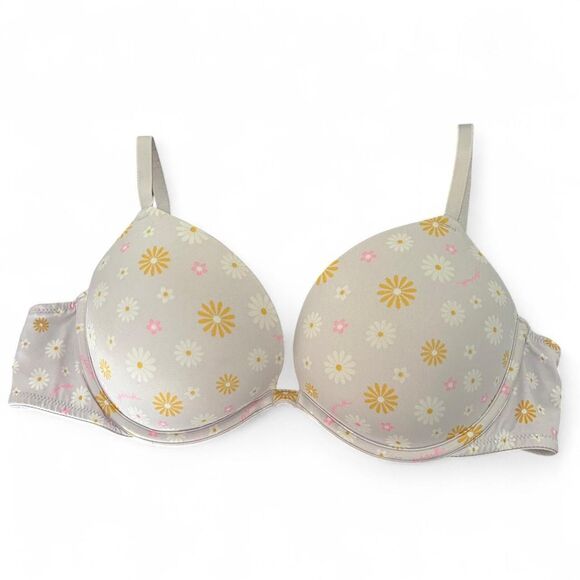 Pink Victoria’s Secret Daisy print bra 32C super push up bombshell padding - Picture 1 of 8
